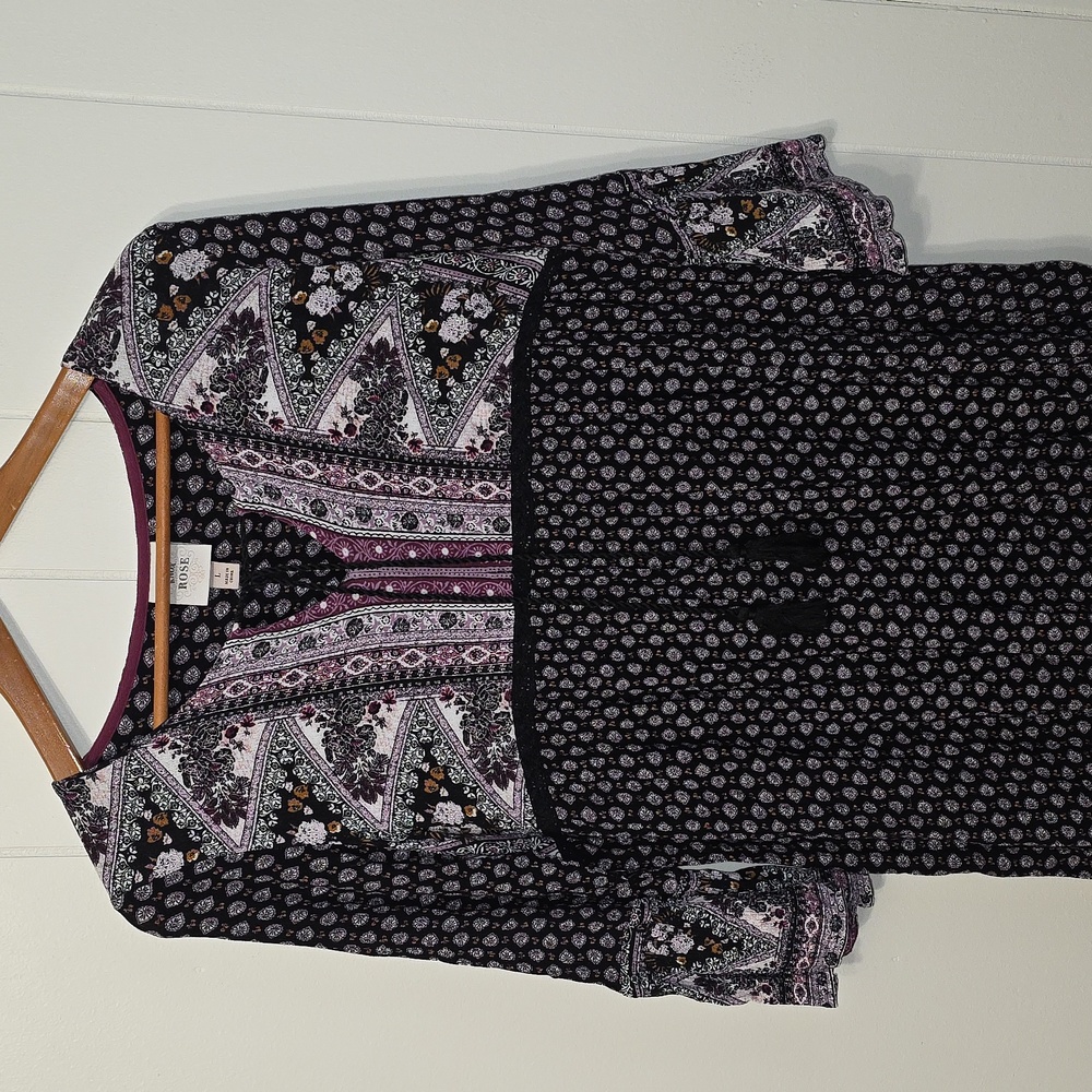 Knox Rose Purple and Black Patterned Tunic Dress Womens L Boho Western Flowy EUC - Picture 2 of 11